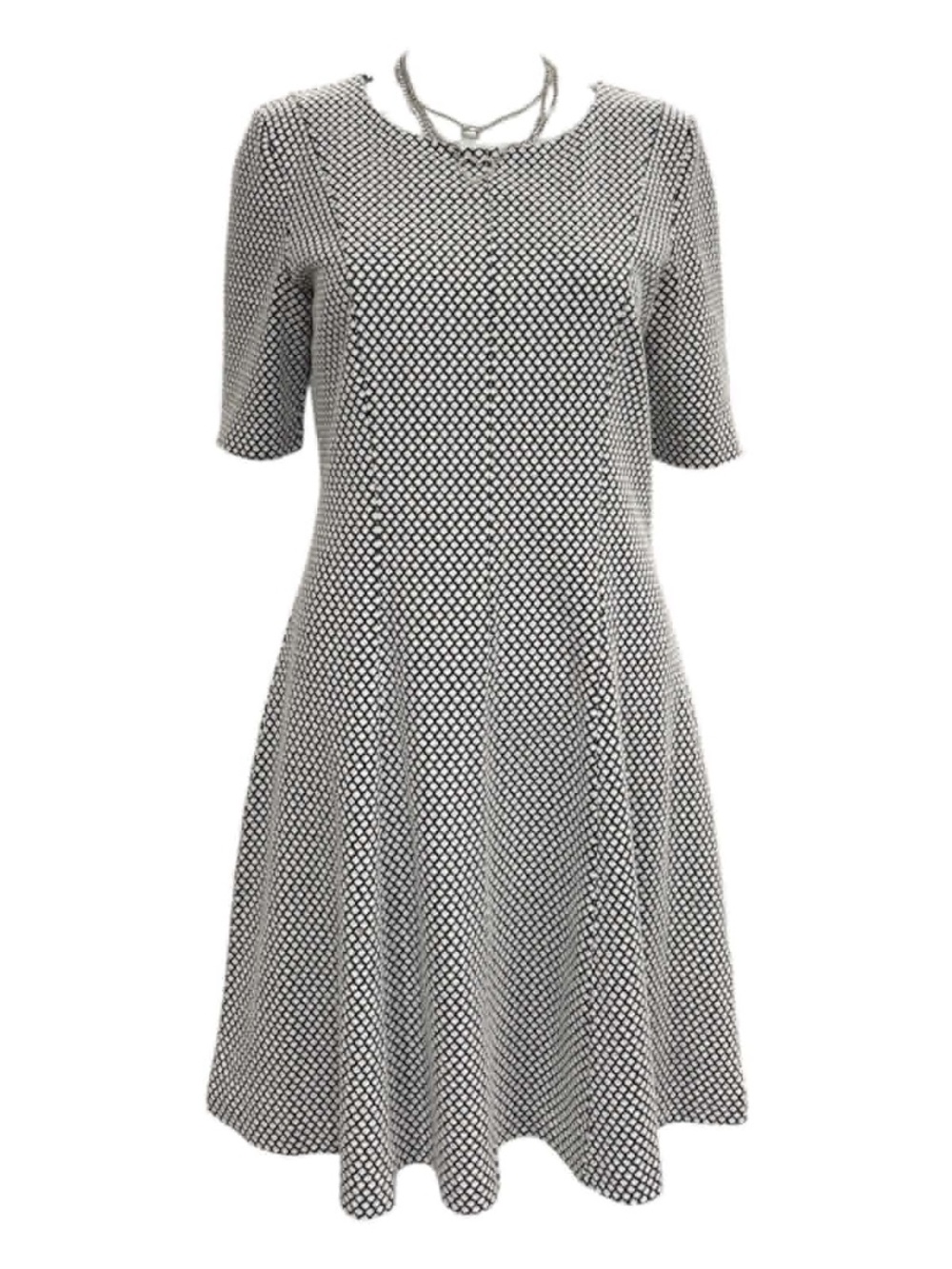 mercer & madison Black and White Dot Midi Fit-and-Flare Dress Size M